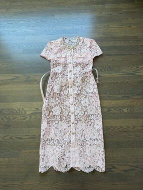 Self-Portrait Pale Pink Floral Lace Midi Dress
